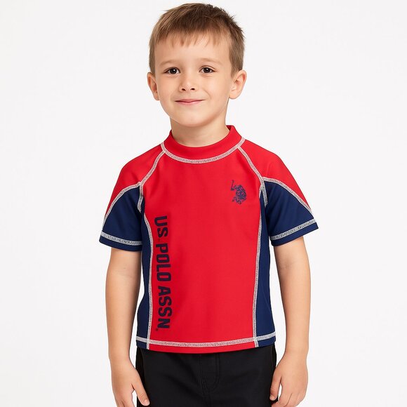 U.S. Polo Assn Rash Guard Swim Shirt Red Navy SPF Protection Size 2T - Picture 1 of 4